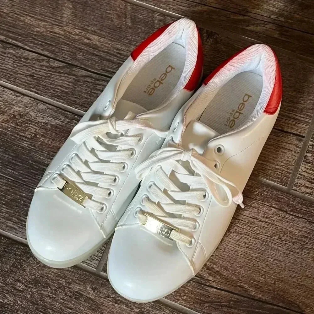Bebe Sport White & Red Sport Kenedy Fashion Gym Shoes Women's Size 8.5 - Picture 3 of 8